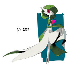 Rule 34 | 1girl, apios, bob cut, closed mouth, colored skin, creatures (company), female focus, flat chest, from side, full body, game freak, gardevoir, gen 3 pokemon, green hair, green skin, hair over one eye, hand up, happy, highres, lifted by self, looking at viewer, multicolored skin, nintendo, pokedex number, pokemon, pokemon (creature), red eyes, short hair, simple background, sketch, smile, solo, standing, two-tone background, two-tone skin, white background, white skin