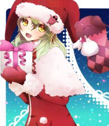 Rule 34 | 1girl, blonde hair, christmas, creature, doll, elize lutus, gift, gloves, santa costume, tales of (series), tales of xillia, teepo (tales), yellow eyes