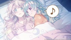 Rule 34 | 2girls, bed, bed sheet, bedroom, blush, grabbing another&#039;s breast, copyright request, grabbing, groping, incest, indoors, long hair, lying, multiple girls, musical note, official art, on bed, open mouth, pillow, quaver, siblings, smile, spoken musical note, tsui yuri okaa san ni wa naisho da yo, yuri