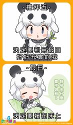 Rule 34 | 1girl, animal ears, chinese text, giant panda (kemono friends), grey eyes, grey hair, highres, kemono friends, kemono friends 3, kurokw, short hair, solo