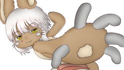 Rule 34 | 1other, :3, androgynous, anger vein, animal ears, closed mouth, furry, grey hair, highres, horizontal pupils, incoming attack, incoming punch, looking at viewer, made in abyss, meme, motion blur, nanachi (made in abyss), other focus, pepe punch (meme), punching, short hair, simple background, smile, smugbuns, solo, topless, upper body, whiskers, white background, yellow eyes
