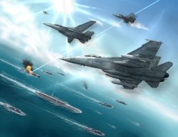 Rule 34 | ace combat, ace combat 5, aircraft, airplane, artistic error, bad id, bad pixiv id, battleship, boat, cannon, cruiser, day, destroyer, directed-energy weapon, energy, energy beam, energy cannon, energy weapon, explosion, f-14, f-18, fighter jet, flying, gun, helicopter, jet, laser, laser cannon, laser weapon, light rays, military, military vehicle, missile, no humans, ocean, ragi (00203), scinfaxi, scinfaxi (ace combat 5), ship, sky, smoke, submarine, submarine aircraft carrier, sun, sunbeam, sunlight, vehicle focus, warship, watercraft, weapon