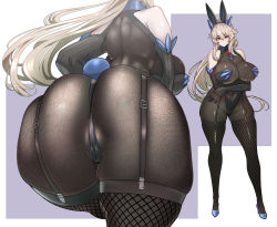 Rule 34 | 1girl, absurdres, animal ears, artoria pendragon (fate), artoria pendragon (lancer alter) (fate), ass, black bodysuit, black gloves, blonde hair, bodystocking, bodysuit, breasts, elbow gloves, fake animal ears, fake tail, fate/grand order, fate (series), fishnet thighhighs, fishnets, garter straps, gloves, highres, huge breasts, long hair, multiple views, nontraditional playboy bunny, rabbit ears, rabbit tail, tail, thighhighs, thighhighs over bodystocking, uc (91776165), very long hair, yellow eyes