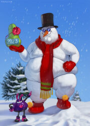 Rule 34 | 1boy, 2023, arm up, artist name, black headwear, blue-tinted eyewear, blue eyes, blue sky, blurry, blurry background, boots, bow, carrot, closed mouth, crossover, dated, day, dildo, egg pawn, facing viewer, family guy, fat, fat man, frosty the snowman, frosty the snowman (character), fusion, gift, glasses, gloves, hand on own hip, hand up, happy, hat, heart, holding, holding gift, male focus, mittens, naked scarf, navel, nude, outdoors, outstretched arm, peter griffin, pince-nez, pointing, pointing at another, pointy footwear, pom pom (clothes), puffy chest, rabbit ears, red bow, red footwear, red gloves, red scarf, robot, round eyewear, scarf, sex toy, sky, smile, snow, snowing, solo focus, sonic (series), standing, sunglasses, teeth, tinted eyewear, top hat, totesfleisch8, tree, watermark, what