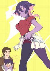 Rule 34 | 1girl, 2boys, ^ ^, aged down, alien, black hair, brown hair, child, closed eyes, colored skin, facial hair, facial mark, family, father and son, hyakujuu-ou golion, keith&#039;s father (voltron), keith (voltron), krolia, miyata (lhr), mother and son, multiple boys, pointy ears, purple hair, purple skin, spoilers, stubble, voltron: legendary defender, voltron (series)
