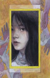 Rule 34 | 1girl, absurdres, black eyes, black hair, expressionless, highres, long hair, looking at viewer, original, portrait, solo, traditional media, xiao hui