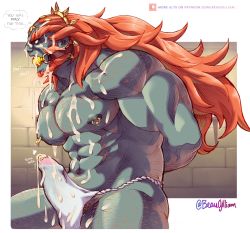 Rule 34 | 1boy, abs, absurdres, arm hair, bara, beaugilliam, bulge, chest hair, colored skin, cum, cum in clothes, cum through clothes, english text, erection, erection under clothes, from side, fundoshi, gagged, ganondorf, green skin, hairy, highres, japanese clothes, large pectorals, leg hair, long hair, male focus, male pubic hair, male underwear, mature male, monster boy, muscular, muscular male, navel, navel hair, nintendo, nipple piercing, nipple rings, nipples, paid reward available, pectorals, penis, penis piercing, piercing, prince albert, pubic hair, red hair, solo, stomach, the legend of zelda, the legend of zelda: ocarina of time, thick thighs, thighs, underwear, underwear only, white male underwear