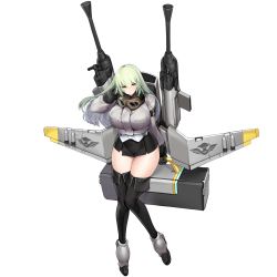 Rule 34 | 1girl, autocannon, banshee (last origin), black gloves, black skirt, black thighhighs, bomb, boots, breasts, cannon, curvy, explosive, full body, game cg, gloves, goggles, goggles around neck, green hair, hair between eyes, highres, huge breasts, jacket, knees together feet apart, last origin, light green hair, long hair, looking at viewer, miniskirt, official art, pleated skirt, red eyes, skirt, snowball22, solo, tachi-e, thigh boots, thighhighs, transparent background, wide hips, wings