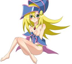 Rule 34 | 1girl, bad feet, barefoot, blush, breasts, dark magician girl, duel monster, feet, female focus, looking at viewer, sitting, smile, solo, yu-gi-oh!, yu-gi-oh! duel monsters