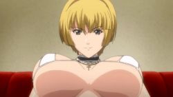Rule 34 | 10s, 1girl, animated, animated gif, bikini, blonde hair, blue eyes, breasts, choker, covered erect nipples, female focus, jewelry, large breasts, lowres, mamiya marisa, necklace, nipples, short hair, sitting, smile, solo, starless, studio 9 maiami(animation studio), swimsuit, undressing, will (company)