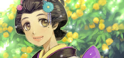 Rule 34 | 1girl, brown hair, female focus, flower, japanese clothes, kayo, kimono, mononoke, plant, smile, solo