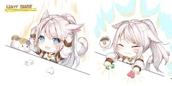 Rule 34 | 1girl, :3, :d, animal, animal ears, armpits, arms up, bell, blue eyes, bongo cat, cat, cat ears, cat tail, closed mouth, collar, commentary request, detached sleeves, earrings, closed eyes, facial mark, final fantasy, final fantasy xiv, health bar, heart, heart-shaped pupils, jewelry, jingle bell, long hair, long sleeves, looking at viewer, maneki-neko, miqo&#039;te, momoko (momopoco), motion lines, open mouth, ponytail, puffy sleeves, silver hair, smile, symbol-shaped pupils, tail