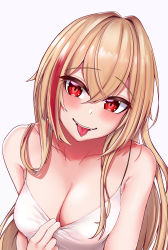 Rule 34 | 1girl, absurdres, airbo, bare shoulders, blonde hair, breasts, camisole, collarbone, fangs, girls&#039; frontline, highres, long hair, m4 sopmod ii (girls&#039; frontline), medium breasts, multicolored hair, red eyes, red hair, smile, solo, spaghetti strap, streaked hair, tongue, tongue out, upper body, white camisole