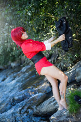 Rule 34 | absurdres, angelwings cos, ass, barefoot, cosplay, cosplay photo, feet, highres, no panties, no pants, petite, photo (medium), ranma-chan, ranma 1/2, red hair, tattoo, tattoo on legs, toes