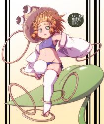 Rule 34 | 1girl, adapted costume, armpits, bad id, bad pixiv id, bikini, blonde hair, detached sleeves, english text, engrish text, feet, female focus, flat chest, green eyes, hair ribbon, hat, hoop, leaf, leg up, long sleeves, looking at viewer, mimiru (mimill), moriya suwako, navel, no shoes, open mouth, outstretched arms, plump, pointy ears, purple bikini, ranguage, ribbon, side-tie bikini bottom, solo, swimsuit, thighhighs, toeless legwear, toes, touhou, white thighhighs, wide sleeves
