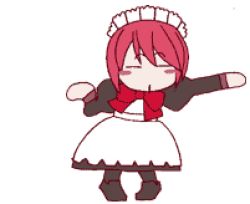 Rule 34 | 00s, 1girl, animated, animated gif, closed eyes, dancing, hisui (tsukihime), jungle wa itsumo hare nochi guu, lowres, maid, red hair, short hair, simple background, solo, standing, tsukihime, white background