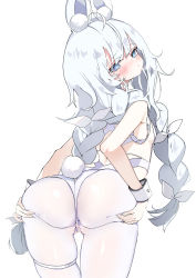 Rule 34 | + +, absurdres, animal ears, ass, azur lane, blue eyes, blush, braid, choker, fake animal ears, heavy breathing, highres, le malin (azur lane), le malin (listless lapin) (azur lane), looking at viewer, niku (hamuchang), official alternate costume, rabbit ears, rabbit tail, sexually suggestive, spread ass, spread pussy under clothes, tail, twin braids, white hair, wrist cuffs