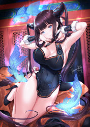 Rule 34 | 1girl, armpits, bare shoulders, black dress, blue eyes, blunt bangs, blush, breasts, china dress, chinese clothes, cleavage, detached sleeves, dress, fate/grand order, fate (series), fish, hair ornament, has bad revision, has downscaled revision, highres, large breasts, long hair, looking at viewer, md5 mismatch, purple hair, resolution mismatch, shibi, sidelocks, solo, source smaller, thighs, twintails, very long hair, yang guifei (fate), yang guifei (second ascension) (fate)