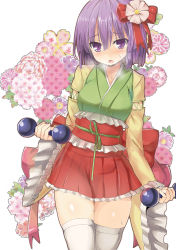 Rule 34 | 1girl, absurdres, bad id, bad pixiv id, blush, breasts, curvy, dumbbell, exercise, flower, greatmosu, hair flower, hair ornament, heavy breathing, hieda no akyuu, highres, japanese clothes, kimono, long sleeves, looking at viewer, obi, open mouth, purple eyes, purple hair, sash, solo, sweat, thick thighs, thighhighs, thighs, touhou, tsurime, weightlifting, weights, white thighhighs, wide hips, wide sleeves, zettai ryouiki