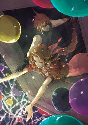 Rule 34 | 1boy, 1girl, aerith gainsborough, balloon, blonde hair, blue eyes, blue shirt, braid, braided ponytail, breasts, brown hair, choker, cloud strife, cropped jacket, dress, final fantasy, final fantasy vii, gloves, gold saucer, gondola, green eyes, hair between eyes, hair ribbon, hand on another&#039;s arm, jacket, kiyose nodoka, leaning forward, long hair, looking ahead, looking at another, medium breasts, open mouth, outstretched arms, parted bangs, pink dress, pink ribbon, puffy short sleeves, puffy sleeves, red jacket, ribbon, shirt, short hair, short sleeves, sidelocks, sleeveless, sleeveless turtleneck, smile, spiked hair, square enix, turtleneck, upper body