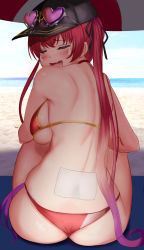 Rule 34 | 1girl, ass, b-pang, back, back focus, bad id, bad pixiv id, bare arms, bare back, bare legs, bare shoulders, barefoot, baseball cap, beach, beach umbrella, bikini, black hat, blue sky, blush, breasts, brown eyes, cloud, commentary request, day, dutch angle, embarrassed, eyewear on headwear, from behind, grey-framed eyewear, hat, heart, heart-shaped eyewear, highres, hololive, horizon, houshou marine, houshou marine (summer), hugging own legs, jewelry, knees to chest, knees up, large breasts, long hair, looking at viewer, looking back, ocean, open mouth, outdoors, ponytail, purple-tinted eyewear, red bikini, red eyes, red hair, sand, sideboob, sitting, skindentation, sky, soles, solo, sunglasses, swimsuit, tears, tinted eyewear, umbrella, underboob, very long hair, virtual youtuber, water