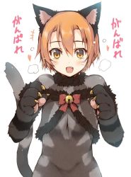 Rule 34 | 10s, 1girl, animal ears, animal hands, cat ears, cat girl, cat paws, cat tail, claws, fang, female focus, hoshizora rin, looking at viewer, love live!, love live! school idol festival, love live! school idol project, open mouth, orange hair, paw pose, ro-ga (kurumaya), short hair, solo, tail, white background, yellow eyes