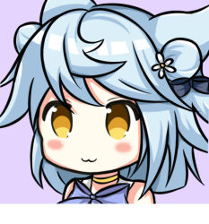 Rule 34 | 1girl, :3, animal ears, azur lane, bare shoulders, black bow, blue hair, blush stickers, bow, brown eyes, closed mouth, commentary request, double bun, flower, fubuki (azur lane), hair bow, hair bun, hair flower, hair ornament, long hair, looking away, nagato-chan, portrait, purple background, purple bow, side bun, simple background, solo, white flower