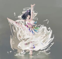 Rule 34 | 1girl, absurdres, arm up, artist request, ballet, barefoot, black hair, breasts, bridal veil, bukkake, condom, condom belt, condom on nipples, cum, cumdrip, dancing, dress, excessive cum, grey background, halo, hand up, highres, large breasts, leg up, liquid clothes, looking to the side, non-web source, original, plantar flexion, solo, sperm skirt, tied nipples, used condom, veil, wedding dress, wmwydr300k
