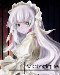 Rule 34 | 1girl, bad id, bad pixiv id, colored eyelashes, dress, gosick, goth fashion, green eyes, hairband, hime lolita, light smile, lolita fashion, long hair, looking at viewer, nishigyou teraa, silver hair, smile, solo, spoilers, upper body, victorica de blois, white dress