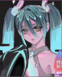 Rule 34 | 1girl, black sleeves, blue hair, creatures (company), game freak, ghost miku (project voltage), grey shirt, hair between eyes, hajae, hand up, hatsune miku, highres, long hair, looking at viewer, nintendo, parted lips, pokemon, print sleeves, project voltage, shirt, sleeves past fingers, sleeves past wrists, solo, twintails, upper body, vocaloid, will-o&#039;-the-wisp (mythology), yellow eyes