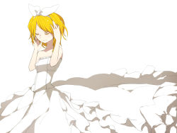 Rule 34 | 1girl, blonde hair, female focus, highres, kagamine rin, simple background, solo, vocaloid, white background