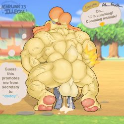 Rule 34 | 2girls, abby (khrunkisillegal), animal crossing, animal ears, ass, back, completely nude, cum, cum in pussy, dog ears, dog girl, dog tail, doggystyle, ejaculation, english text, highres, huge testicles, isabelle (animal crossing), khrunkisillegal, looking back, multiple girls, muscular, muscular female, nintendo, nude, sex, sex from behind, size difference, speech bubble, tail, testicles, vaginal