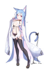 Rule 34 | 1girl, absurdly long hair, animal ear fluff, animal ears, bell, black bow, black footwear, black panties, black thighhighs, blue hair, bow, bow panties, breasts, cleavage, colored inner hair, full body, garter straps, hair between eyes, hair ribbon, highres, jingle bell, long hair, looking at viewer, mishuo (misuo69421), multicolored hair, navel, neck bell, original, panties, pink eyes, pink hair, purple bow, purple ribbon, revealing clothes, ribbon, shoes, simple background, smile, solo, stomach, tail, tail bow, tail ornament, thighhighs, underwear, very long hair, white background