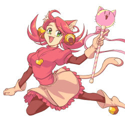 Rule 34 | 1girl, absurdres, animal ears, bell, cat ears, cat tail, highres, jingle bell, long hair, mad mew mew, magical girl, pink hair, pink ribbon, puffy short sleeves, puffy sleeves, ribbon, short sleeves, skirt, smile, solo, standing, tail, undertale