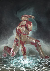 Rule 34 | 1boy, absurdres, armor, clenched hands, glowing, highres, iron man, iron man (series), kneeling, male focus, marvel, on one knee, photorealistic, power armor, punching, realistic, revision, solo, tetsuo (huvac-akiro), tony stark