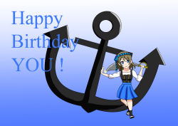 Rule 34 | 1girl, anchor, artist name, artist request, black footwear, blue eyes, blue skirt, blush, breasts, chibi, collarbone, female focus, full body, gohan rice ocom, grey hair, holding, holding sword, holding weapon, kinmirai happy end, light brown hair, looking at viewer, love live!, love live! sunshine!!, shirt, short hair, skirt, small breasts, smile, solo, sword, watanabe you, weapon, white shirt
