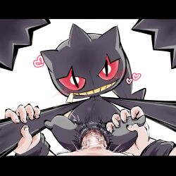 Rule 34 | 1boy, 1girl, absurdres, arm grab, banette, black eyes, blush, clitoris, colored sclera, creatures (company), erection, game freak, gen 3 pokemon, grin, happy, happy sex, heart, hetero, highres, leg grab, letterboxed, looking at viewer, nintendo, penis, pokemon, pokemon (creature), pokephilia, pov, pussy, pussy juice, red leopard, red sclera, restrained, sex, simple background, smile, solo focus, spread legs, teeth, uncensored, vaginal, veins, veiny penis, white background