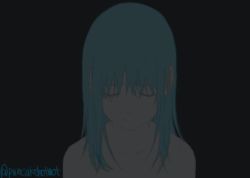Rule 34 | 1girl, animated, animated gif, black background, blue eyes, blue hair, copyright request, floating hair, looking at viewer, medium hair, nude, parted lips, portrait, shirokuro-kun, simple background, solo, twitter username, upper body, wide-eyed