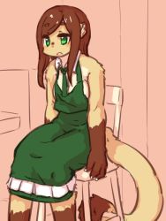 Rule 34 | brown hair, furry, green eyes, long hair, ohakotome, open mouth, weasel