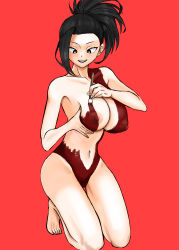 Rule 34 | 1girl, absurdres, barefoot, black hair, bodypaint, boku no hero academia, breasts, female focus, highres, nipples, nude, painted clothes, painting (action), red background, stomach, tagme, yaoyorozu momo