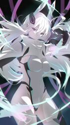 Rule 34 | 1girl, absurdres, aircraft, airplane, azur lane, black footwear, black gloves, boots, breasts, closed mouth, covered navel, cowboy shot, cropped jacket, gloves, hair between eyes, hair ornament, hand up, highres, jacket, kearsarge (azur lane), large breasts, leotard, long hair, long sleeves, looking at viewer, neu (musyoku-neet), purple eyes, solo, thigh boots, thong leotard, white hair, white jacket, white leotard