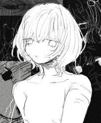 Rule 34 | 1girl, absurdres, completely nude, empty eyes, expressionless, greyscale, highres, looking at viewer, monochrome, noroi (rnatataki), nude, original, parted lips, self-harm scar, upper body