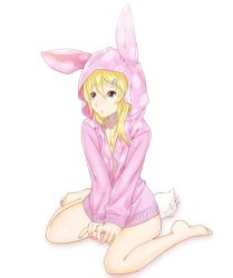 Rule 34 | 1girl, animal ears, barefoot, blonde hair, rabbit ears, rabbit tail, chrissy (animal crossing), animal crossing, hair ornament, hairclip, long hair, nintendo, personification, simple background, solo, tail, tsutsuji (hello x 2), white background