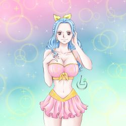 Rule 34 | 1girl, blue hair, bow, breasts, cleavage, curvy, earrings, female focus, gradient background, jewelry, large breasts, long hair, midriff, navel, nefertari vivi, one piece, one piece: two years later, piercing, pixiv id 24458387, skirt, solo, standing, stomach