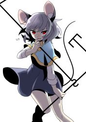 Rule 34 | 1girl, animal ears, blush, capelet, dowsing rod, grey hair, highres, jewelry, kozakura (dictionary), mouse ears, mouse tail, nazrin, red eyes, short hair, simple background, smile, solo, tail, touhou, white background