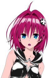 Rule 34 | 10s, 1girl, ahoge, bare shoulders, black theme, blue eyes, braid, breasts, hair ornament, kurosaki mea, looking at viewer, open mouth, red hair, short hair, small breasts, solo, to love-ru, to love-ru darkness, transparent, transparent background, white background