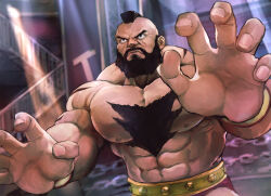 Rule 34 | &gt;:(, 1boy, absurdres, beard, brown hair, chest hair, facial hair, fighting stance, highres, j-u-n06, male focus, mohawk, muscular, muscular male, solo, street fighter, topless male, v-shaped eyebrows, zangief