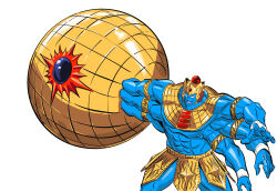 Rule 34 | 1boy, abs, armlet, armor, ashuraman, biceps, blue skin, bracelet, colored skin, extra arms, groin, helmet, highres, holding, holding weapon, jewelry, kinnikuman, large pectorals, manly, monster boy, multiple arms, multiple faces, muscular, open mouth, pectorals, sunshine (kinnikuman), sushio, teamwork, weapon