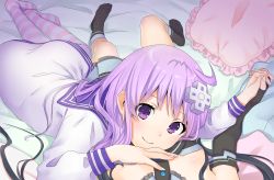 Rule 34 | 2girls, artist request, breasts, d-pad, d-pad hair ornament, dress, elbow gloves, feet, female pov, fingerless gloves, gloves, hair ornament, highres, holding hands, interlocked fingers, long hair, looking at another, looking up, lying, multiple girls, nepgear, neptune (series), no shoes, pantyhose, pov, purple eyes, purple hair, sailor dress, small breasts, smile, socks, striped clothes, striped legwear, striped pantyhose, uni (neptunia), yuri