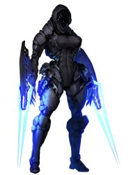 Rule 34 | 1girl, arm blade, armor, bodysuit, breasts, chain paradox, covered navel, energy blade, full body, helm, helmet, hetza (hellshock), large breasts, power armor, science fiction, solo, tight clothes, transparent background, weapon